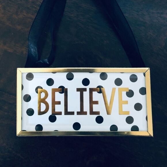 “Believe” Polka Dot Beveled Glass Decor Sign - Picture 1 of 3